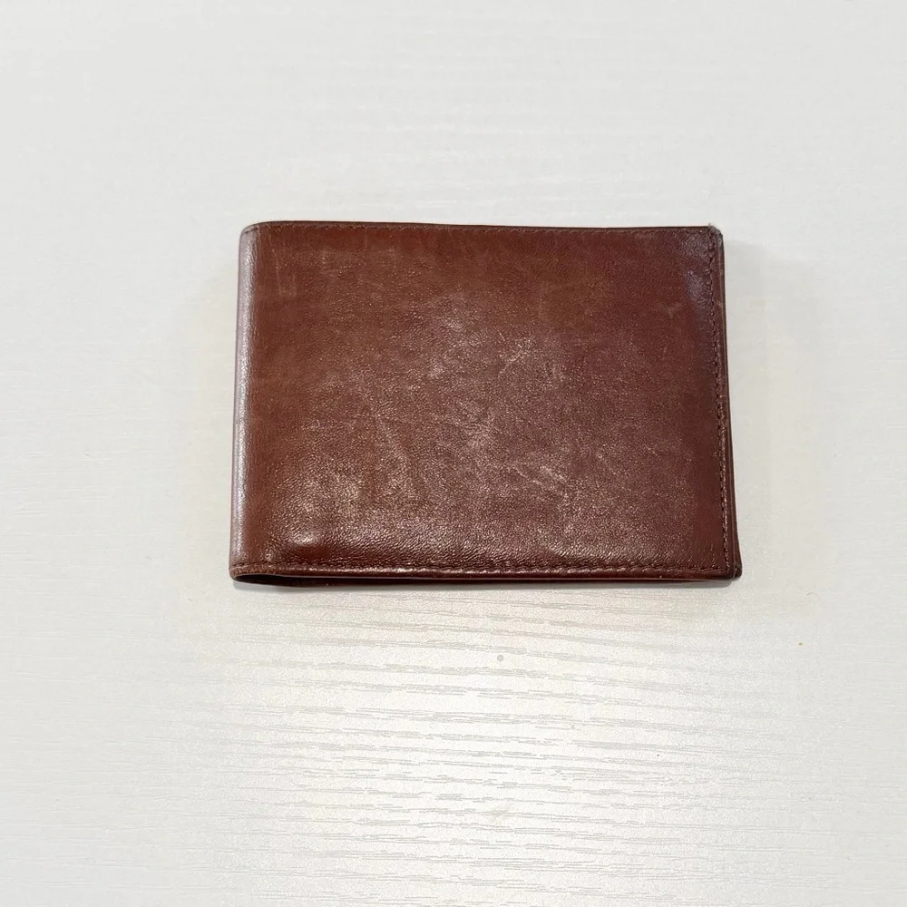 Vintage Paco Rabanne Paris Whiskey Brown Leather Bifold Heritage Card Wallet